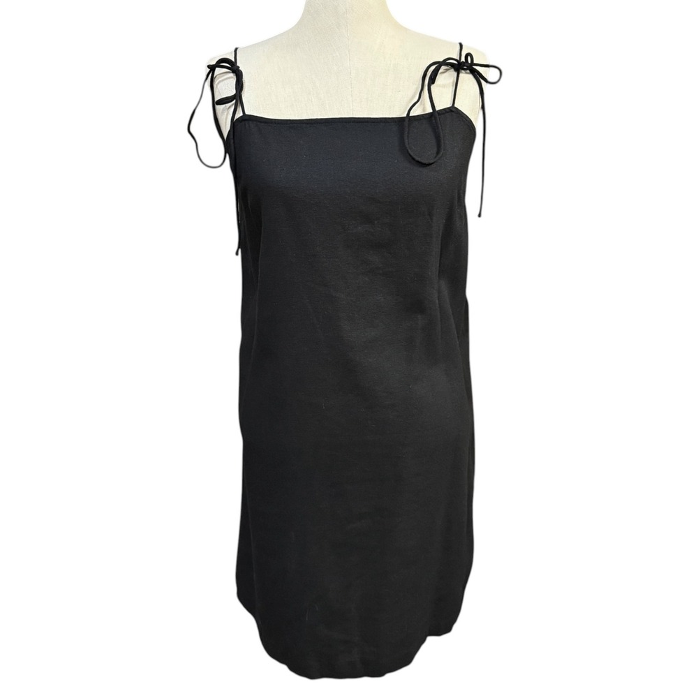 Old Navy L Black Linen Mini Dress Resort Party Goth LBD Minimalist